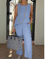 baratos Conjuntos-Conjuntos de duas peças de roupa de dormir feminina, simples, básicos, de cor pura, com bolsos, de algodão e linho, para uso diário, sem mangas, gola redonda, preto, cinza claro, azul claro, verão, primavera