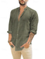 cheap Men&#039;s Linen Shirts-Men&#039;s Shirt Linen Shirt Button Up Shirt Beach Shirt Pink Army Green Long Sleeve Plain Lapel Spring &amp;  Fall Casual Daily Clothing Apparel