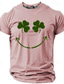 cheap Men&#039;s Graphic Tshirt-Graphic Shamrock Smile Face Daily Designer Casual Men&#039;s 3D Print T shirt Tee Sports Outdoor Holiday Going out St. Patrick T shirt Black Pink Light Grey Short Sleeve Crew Neck Shirt Spring &amp; Summer