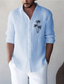 billige Skjorter med trykk for menn-Herre Bomull Lin Skjorte linskjorte Palmetre Trykt mønster Langermet Aftæpning Hvit, Blå Skjorte utendørs Daglig Feriereise