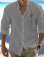 cheap Men&#039;s Printed Shirts-Men&#039;s Linen Cotton Blend Shirt Linen Shirt Button Up Shirt Symbol Print Long Sleeve Standing Collar Black, White, Pink Shirt Outdoor Daily Wear Vacation