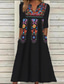 cheap Print Dresses-Women&#039;s Polyester Floral Tribal Pocket Print Split Neck Midi Dress Vintage Ethnic Daily Date Half Sleeve Summer Spring