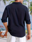 رخيصةأون قمصان الكتان الرجالية-رجالي قميص قميص كتان زر حتى القميص قميص الشاطئ أزرق البحرية كم طويل سهل Lapel ربيع &amp; الصيف فضفاض مناسب للبس اليومي ملابس