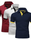 voordelige klassieke polo-Voor heren POLO Shirt Golfshirt Casual Sport Revers Korte mouw Modieus Basic Effen Kleur Lapwerk 3-stuks Zomer Normale pasvorm Grijs+zwart+marineblauw Blauw+Wijn+Marineblauw Grijs+oranje+wijn
