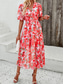 cheap Casual Floral Dresses-Women&#039;s Casual Dress Floral Print V Neck Midi Dress Ethnic Boho Vacation Short Sleeve Summer