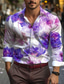 cheap Men&#039;s Printed Shirts-Valentine&#039;s Day Rose Floral Men&#039;s Casual 3D Printed Shirt Daily Wear Going out Spring Turndown Long Sleeve Pink, Blue, Purple S, M, L 4-Way Stretch Fabric Shirt