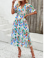 cheap Casual Floral Dresses-Women&#039;s Casual Dress Floral Print V Neck Midi Dress Ethnic Boho Vacation Short Sleeve Summer