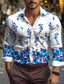 رخيصةأون قمصان رجالية مطبوعة-ورد كاجوال رجالي قميص مناسب للبس اليومي مناسب للخارج الربيع طوي كم طويل أحمر, أزرق, أرجواني S, M, L 4-طريقة سترتش النسيج قميص عيد الحب