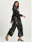 cheap Jumpsuits-Marble Graffiti Playsuit Shirt Collar Long Sleeve Jumpsuit