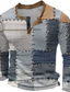halpa Miesten T-paidat graafisella kuviolla-Skottiruutukuvio Faux Patchwork kuvio Suunnittelija Retro / vintage Vapaa-aika Miesten 3D-tulostus Henley-paita Vohveli T-paita Urheilu ja ulkoilu Pyhäpäivä Festivaali T-paita Sininen Purppura Khaki