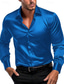 baratos camisas masculinas casuais-Homens Camisa Social Blusa de cetim camisa de botão Camisa casual Preto Branco Vinho Azul Marinha Verde Manga Longa Tecido Lapela Diário Férias Roupa Cetim Moda Casual Confortável