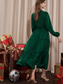 cheap Party Dress-Green Elegant Party/Wedding Guest Ruffle Belted Tied Neck Long Sleeve Maxi Dress dress to impress Christmas Dress 2024