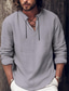 baratos camisas de linho masculinas-Homens Camisa Social camisa de linho camisa de praia Preto Branco Rosa Manga Longa Tecido Decote V Primavera Verão Casual Diário Roupa Cordões
