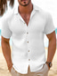 tanie lniane koszule męskie-Męskie Koszula Zapinana na guziki koszula Letnia koszula Koszula plażowa Czarny Biały Rumiany róż Niebieski Khaki Krótki rękaw Równina Klapa Codzienny Hawajskie Odzież Bawełna I Pościel Moda Wygodny