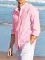 cheap Men&#039;s Linen Shirts-Men&#039;s Shirt Linen Shirt Button Up Shirt Beach Shirt Pink Army Green Long Sleeve Plain Lapel Spring &amp;  Fall Casual Daily Clothing Apparel