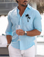 cheap Men&#039;s Printed Shirts-Men&#039;s Polyester Linen Shirt Linen Shirt Palm Tree Print Long Sleeve Turndown White, Pink, Blue Shirt Outdoor Daily Vacation