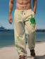 preiswerte Leinenhose-Tierschildkröte hawaiianische lässige Herren-Hose mit elastischem Kordelzug-Design, Hose mit geradem Bein, Outdoor-Alltagskleidung, Streetwear, 20 % Leinen, elastische Hose mit mittlerer Taille