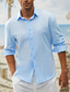 cheap Men&#039;s Linen Shirts-Men&#039;s Shirt Linen Shirt Button Up Shirt Beach Shirt Blue Long Sleeve Plain Lapel Spring &amp;  Fall Casual Daily Clothing Apparel