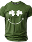 cheap Men&#039;s Graphic Tshirts-Graphic Shamrock Smile Face Daily Designer Casual Men&#039;s 3D Print T shirt Tee Sports Outdoor Holiday Going out St. Patrick T shirt Black Pink Light Grey Short Sleeve Crew Neck Shirt Spring &amp; Summer