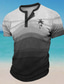 tanie T-shirty męskie z nadrukiem-Kolor gradientu Palma kokosowa Hawajskie Styl kurortowy Męskie Druk 3D Koszula Henley T-shirt waflowy Koszulka Tee Codzienny Hawajskie Święto Podkoszulek Niebieski Fioletowy Zielony Krótki rękaw