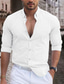 cheap Men&#039;s Linen Shirts-Men&#039;s Shirt Linen Shirt Button Up Shirt Casual Shirt Summer Shirt Beach Shirt White Pink Navy Blue Long Sleeve Plain Lapel Spring &amp; Summer Casual Daily Clothing Apparel
