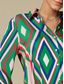 cheap Shirts,Tops &amp; Blouses-Satin Geometric Print Casual Shirt