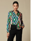 cheap Shirts,Tops &amp; Blouses-Satin Geometric Print Casual Shirt