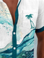abordables Chemises imprimées pour hommes-Vagues Palmier Hawaïen Station balnéaire Homme Chemises imprimées Vacances Usage quotidien Eté Col rabattu Manches courtes Bleu Roi, Bleu, Violet S, M, L Polyester Chemise