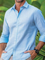 preiswerte Leinenhemden für Herren-Herren Hemd leinenhemd Knopfhemd Strandhemd Weiß Rosa Blau Langarm Glatt Kargen Frühling Sommer Casual Täglich Bekleidung