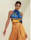 cheap Shirts,Tops &amp; Blouses-Women&#039;s Geometic Flower / Plants Vacation Weekend Sleeveless Blue Ruched Tie back / Tie front Sleeveless Blouses Tied Neck Summer