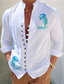 Χαμηλού Κόστους Ανδρικά πουκάμισα με στάμπα-Ανδρικά Πλένεται βαμβακερό ύφασμα Γραφικό πουκάμισο Μέδουσα Στάμπα Κουμπί-Κάτω Μακρυμάνικο Όρθιος γιακάς Λευκό, Ανθισμένο Ροζ, Θαλασσί Πουκάμισο Καθημερινά Ρούχα Διακοπές Εξόδου