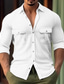 cheap Men&#039;s Linen Shirts-Men&#039;s Shirt Linen Shirt Button Up Shirt Summer Shirt Beach Shirt Black White Blue Long Sleeve Plain Lapel Spring &amp; Summer Casual Daily Clothing Apparel Front Pocket