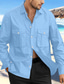 tanie lniane koszule męskie-Męskie lniana koszula Koszula Zapinana na guziki koszula Koszula plażowa Czarny Granatowy Niebieski Długi rękaw Równina Klapa Wiosna i lato Codzienny Hawajskie Odzież Kieszeń