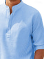 baratos camisas masculinas casuais-Homens Camisa Social Camisa Popover Camisa casual camisa de verão camisa de praia Preto Branco Azul Cinzento Manga Longa Xadrez Colarinho Chinês Diário Férias Roupa Moda Casual Confortável