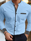 abordables camisas casuales de los hombres-Hombre Camisa Abotonar la camisa Camisa casual Blanco Burdeos Azul Manga Larga Rayas Escote Chino Diario Vacaciones Empalme Ropa Moda Casual Casual elegante