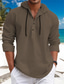 cheap Men&#039;s Casual Shirts-Men&#039;s Shirt Linen Shirt Summer Shirt Beach Shirt White Blue Brown Long Sleeve Plain Hooded Spring &amp; Summer Casual Daily Clothing Apparel