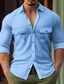 preiswerte Leinenhemden für Herren-Herren Hemd leinenhemd Knopfhemd Sommerhemd Strandhemd Schwarz Weiß Blau Langarm Glatt Kargen Frühling Sommer Casual Täglich Bekleidung Vordertasche