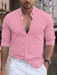 cheap Men&#039;s Linen Shirts-Men&#039;s Shirt Linen Shirt Button Up Shirt Casual Shirt Summer Shirt Beach Shirt White Pink Navy Blue Long Sleeve Plain Lapel Spring &amp; Summer Casual Daily Clothing Apparel