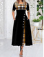 cheap Work Dresses-Women&#039;s Midi Dress Elegant Dress Elegant Stylish Vacation Party Regular Fit Plaid Short Sleeve Crew Neck Black Yellow Wine Purple Summer Spring