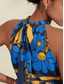 cheap Shirts,Tops &amp; Blouses-Women&#039;s Geometic Flower / Plants Vacation Weekend Sleeveless Blue Ruched Tie back / Tie front Sleeveless Blouses Tied Neck Summer