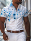 preiswerte Bedruckte Herrenhemden-Geometrie Business-Casual Herren Bedruckte Hemden Outdoor Strasse Tragen Sie, um zu arbeiten Sommer Umlegekragen Kurze Ärmel Weiß, Blau, Orange S, M, L 4-Wege-Stretchgewebe Hemd