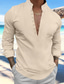 رخيصةأون قمصان الكتان الرجالية-رجالي قميص كتان قميص قميص بوبوفر قميص الشاطئ أسود أبيض أزرق كم طويل سهل مرتفعة للربيع والصيف فضفاض مناسب للبس اليومي ملابس