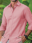 cheap Men&#039;s Linen Shirts-Men&#039;s Shirt Linen Shirt Button Up Shirt Beach Shirt White Pink Blue Long Sleeve Plain Lapel Spring &amp; Summer Casual Daily Clothing Apparel