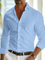 cheap Men&#039;s Casual Shirts-Men&#039;s Shirt Dress Shirt Button Up Shirt Summer Shirt Black White Navy Blue Blue Long Sleeve Plain Lapel Daily Vacation Clothing Apparel Fashion Casual Comfortable
