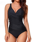 cheap One-piece swimsuits-Women&#039;s Swimsuit V-Neck Ruched One-Piece Sleeveless Stretch Fabric Solid Black Summer Beach Poolside Vacation Swimwear Tummy Control Bathing Suits
