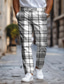 cheap Men&#039;s Plus Size Bottoms-Plaid / Check Business Classic Men&#039;s Business 3D Printed Dress Pants Flat Front Straight-Leg Polyester Medium Waist Pants Outdoor Street Wear to Work Daily Wear S TO 3XL