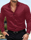 billiga fritidsskjortor för män-Herr Skjorta Satinskjorta Knapp upp skjorta Casual skjorta Svart Vit Vin Kungsblå Ljusblå Långärmad Slät Kavajslag Dagligen Semester Kläder Mode Ledigt Bekväm