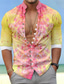 cheap Men&#039;s Printed Shirts-Floral Men&#039;s Resort Hawaiian 3D Printed Shirt Holiday Daily Wear Vacation Spring &amp; Summer Standing Collar Long Sleeve Pink Purple Orange S M L Polyester Shirt