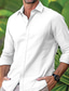 رخيصةأون قمصان الكتان الرجالية-رجالي قميص قميص كتان زر حتى القميص قميص الشاطئ أبيض وردي بلاشيهغ أزرق كم طويل سهل Lapel للربيع والصيف فضفاض مناسب للبس اليومي ملابس