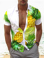 abordables Camisas hawaianas-Piña Tropical Vacaciones Hawaiano Hombre Camisa Exterior Hawaiano Festivos Verano Todas las Temporadas Cuello Vuelto Manga Corta Azul Verde Oscuro Naranja S M L Camisa